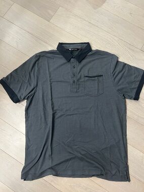 Travis Mathew Men's Charcoal Polo with Black Collar and Pocket Trim